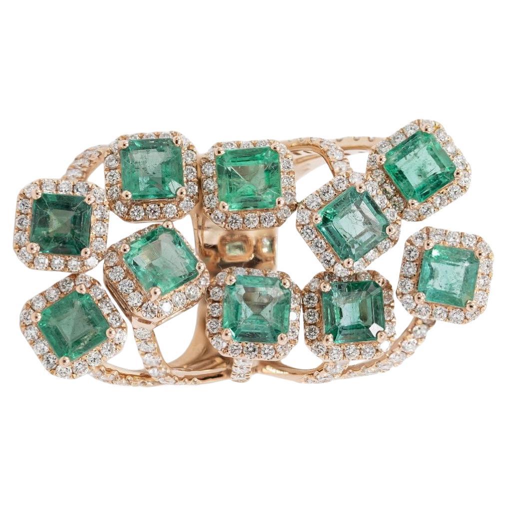 Pradera Joyas Anillo De Oro Blanco De 14k Con Diamantes Y Esmeraldas en venta