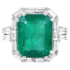 Pradera Jewels 14k White Gold Ring With Diamonds & Emerald