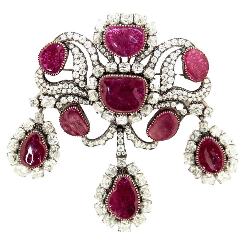 Pradera Jewels Broche en or 18 carats avec diamants et rubis