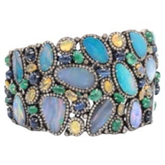 Pradera Joyas Pulsera de Oro y Plata de 18K con Diamantes Esmeralda Zafiro y Ópalo