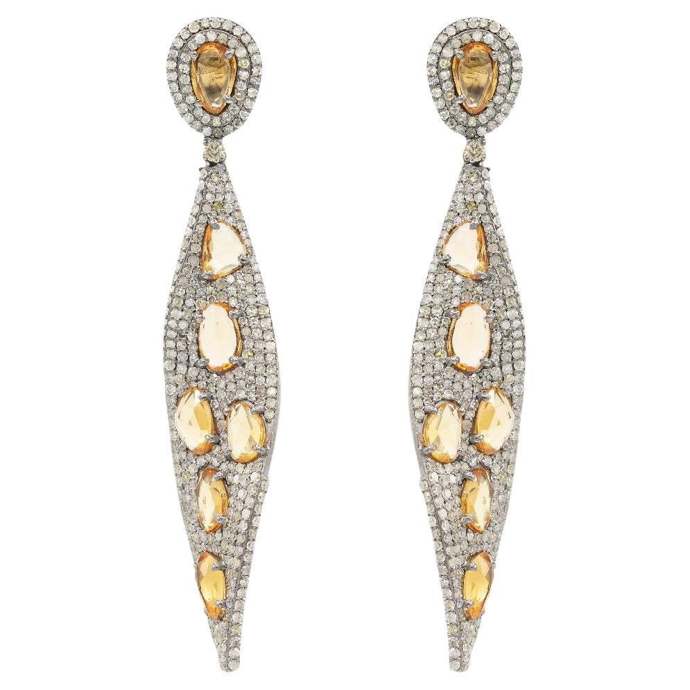 Pradera Joyas Pendientes de Oro y Plata de 18 K con Diamantes, Esmeralda y Zafiro en venta 5