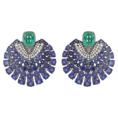 Pradera Jewels 18K Gold & Silver Earrings with Diamonds, Emerald & Sapphire
