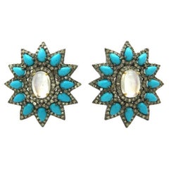 Pradera Jewels Orecchini in oro e argento 18K con diamanti, turchese e pietra di luna