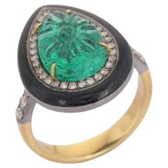 Anello Pradera Jewell in oro e argento 18 carati con diamanti e smeraldo