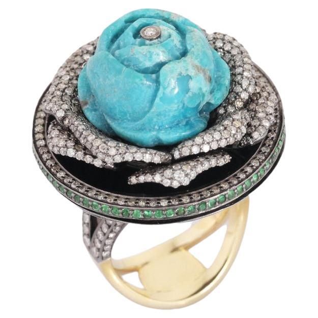 Pradera Jewell Anello in oro e argento 18 carati con diamanti, smeraldi e opale in vendita 4