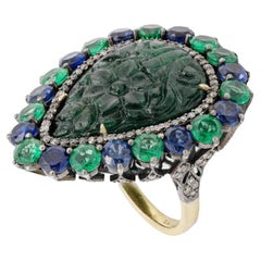 Pradera Jewell Anello in oro e argento 18 carati con diamanti, smeraldi e opale