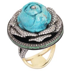Pradera Jewels 18K Gold & Silver Ring with Diamonds, Tsavorite & Turquoise