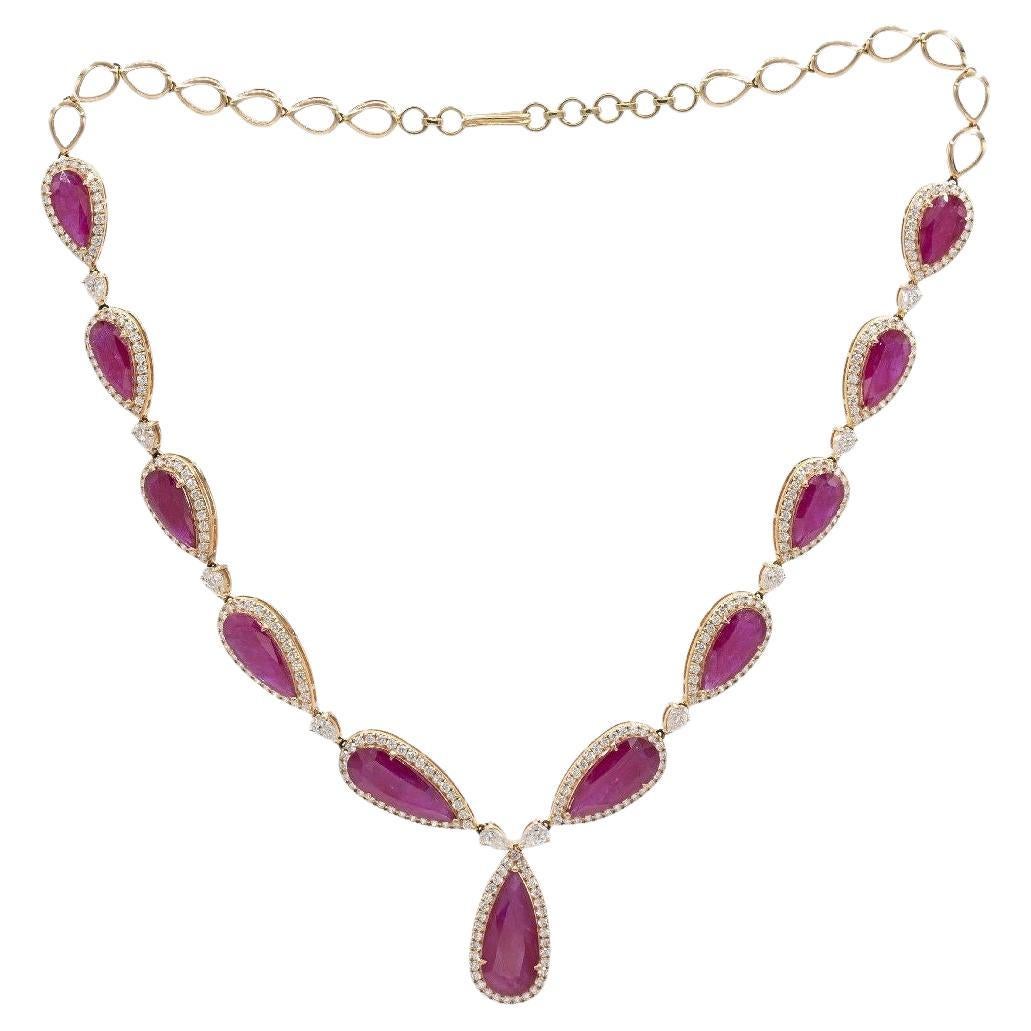 Pradera Jewels Collier en or rose 18k avec diamants et rubis en vente