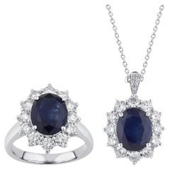 Pradera Jewels Collana e anello in oro bianco 18k con diamanti e zaffiro (coppia)