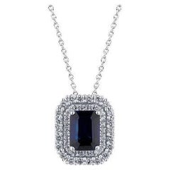 Pradera Joyas Colgante de Oro Blanco de 18k con Diamantes y Zafiro