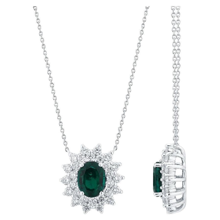 Pradera Jewels Ciondolo in oro bianco 18 carati con diamanti e smeraldo in vendita