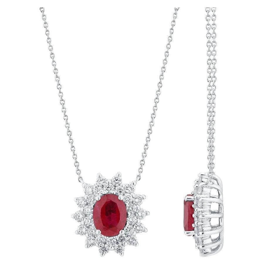 Pradera Jewels Ciondolo in oro bianco 18 carati con diamanti e rubini