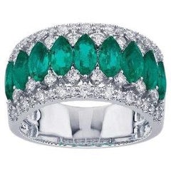 Pradera Jewels 18k Weißgold Ring mit Diamanten und 9 Smaragden