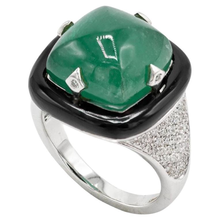 Pradera Joyas Anillo De Oro Blanco De 18k Con Diamantes Y Esmeralda