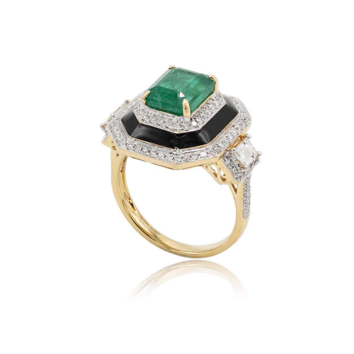 Pradera Jewels 18k Weißgold Ring mit Diamanten, Smaragd und Emaille im Angebot 12
