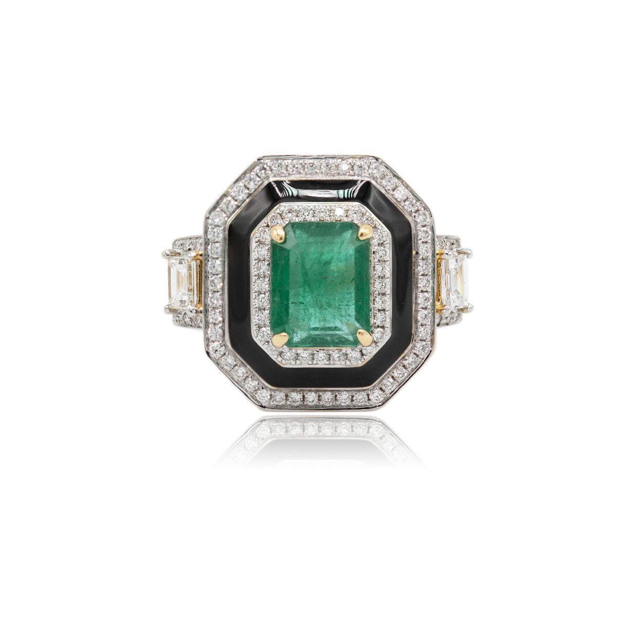 Pradera Jewels 18k Weißgold Ring mit Diamanten, Smaragd und Emaille im Angebot 13