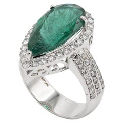 Pradera Jewels 18k White Gold Ring With Diamonds, Emerald and Enamel
