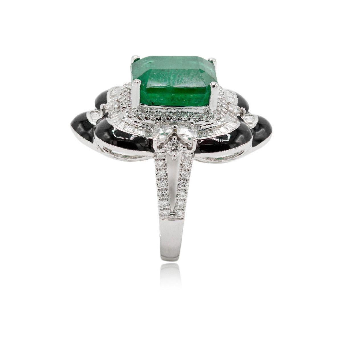 Pradera Jewels 18k Weißgold Ring mit Diamanten, Smaragd und Emaille im Angebot 14