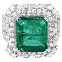 Pradera Jewels 18k White Gold Ring With Diamonds & Emerald