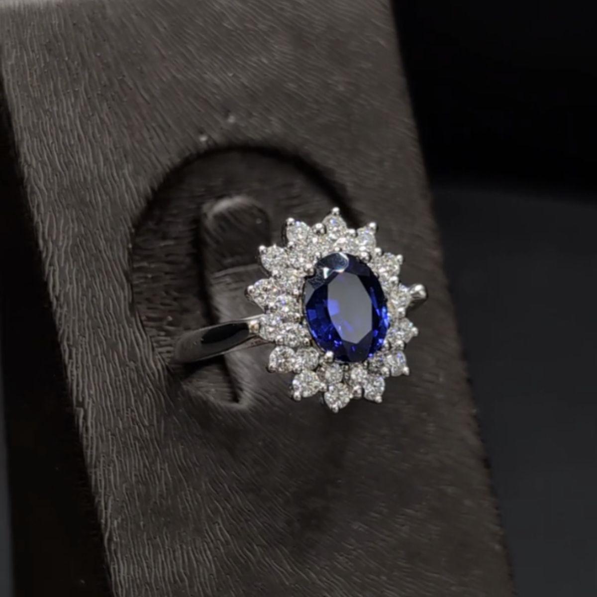 Pradera Joyas Anillo de Oro Blanco de 18 K con Diamantes y Zafiro Corte brillante en venta