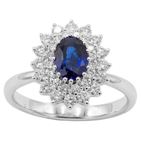 Anello Pradera Jewels in oro bianco 18 carati con diamanti e zaffiro