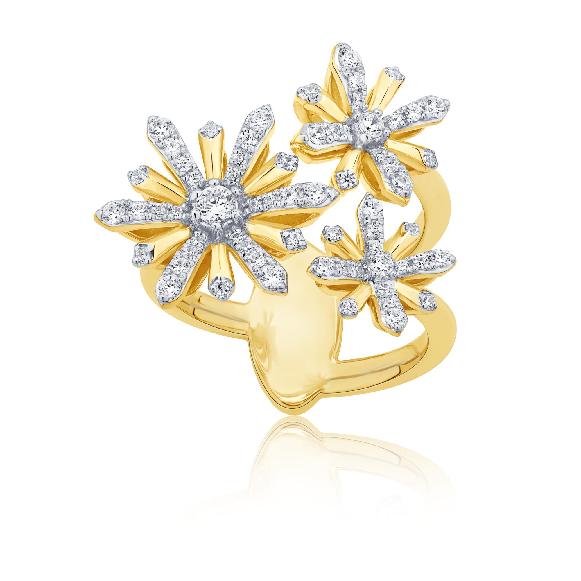 Taille brillant Pradera Jewell Or jaune 18K  Bague double Edelweiss Sunshine avec diamants en vente