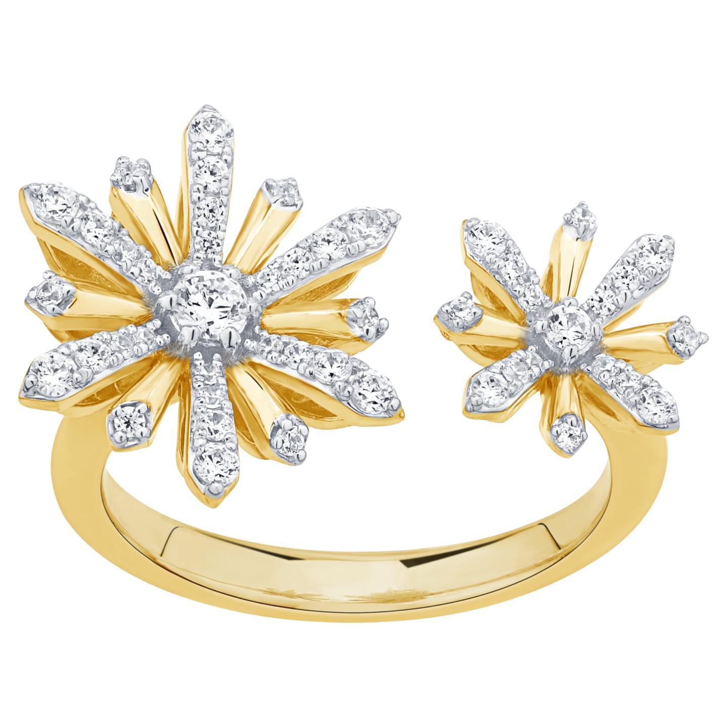 Pradera Jewell Or jaune 18K  Bague double Edelweiss Sunshine avec diamants
