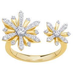 Pradera Jewels 18K Gelbgold  Doppelter Edelweiß-Sonnenschein-Ring mit Diamanten