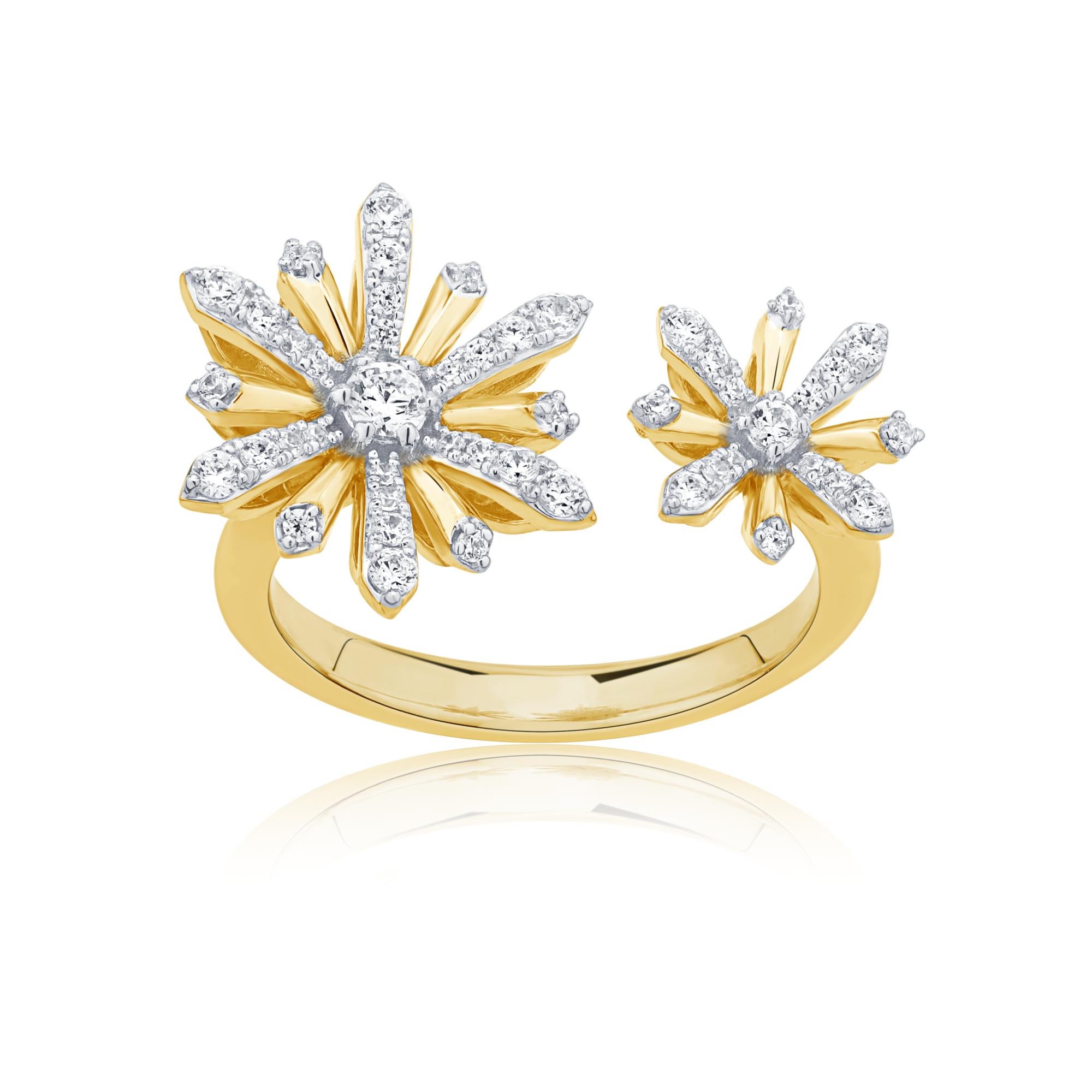Contemporain Pradera Jewels Bague soleil Edelweiss en or jaune 18 carats avec diamants en vente