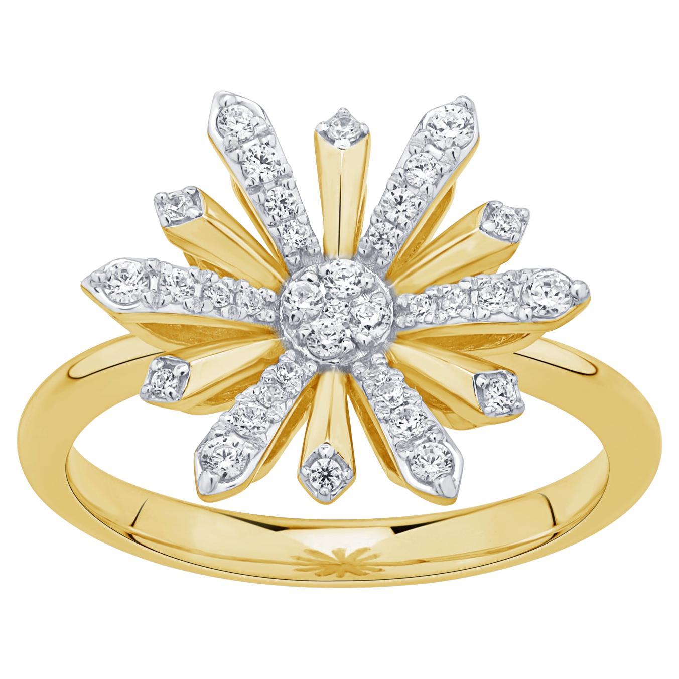 Pradera Jewels Bague soleil Edelweiss en or jaune 18 carats avec diamants