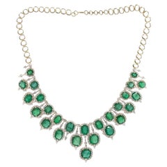 Pradera Jewels 18k Gelbgold Halskette mit Diamanten und Smaragden