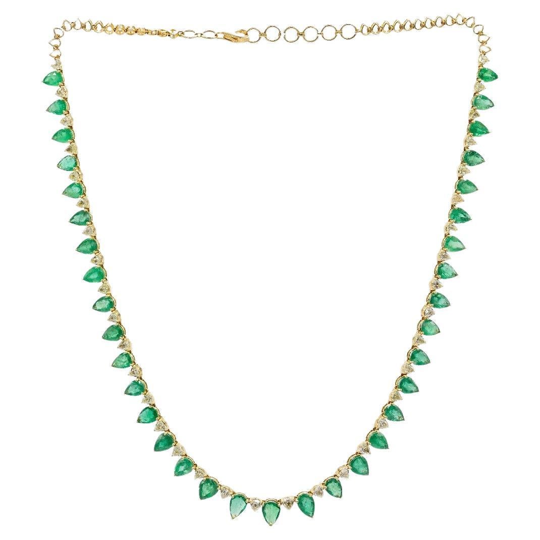 Pradera Jewels Collier en or jaune 18 carats avec diamants et émeraude