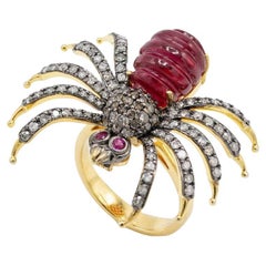 Pradera Joyas Anillo de Oro Amarillo de 18k y Diamantes y Rubíes