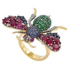 Pradera Jewels 18k Yellow Gold Ring & Diamonds and Sapphires, Ruby and Emerald