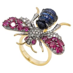Pradera Joyas Anillo de Oro Amarillo de 18k y Diamantes, Zafiros y Rubí