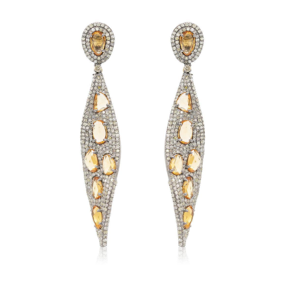 Brilliant Cut Pradera Jewels 18K Yellow Gold & Silver Brooch & Diamonds Tourmaline & tsavorite For Sale