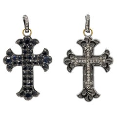 Pradera Jewels 18K Yellow Gold & Silver Earrings & Diamonds & Sapphires