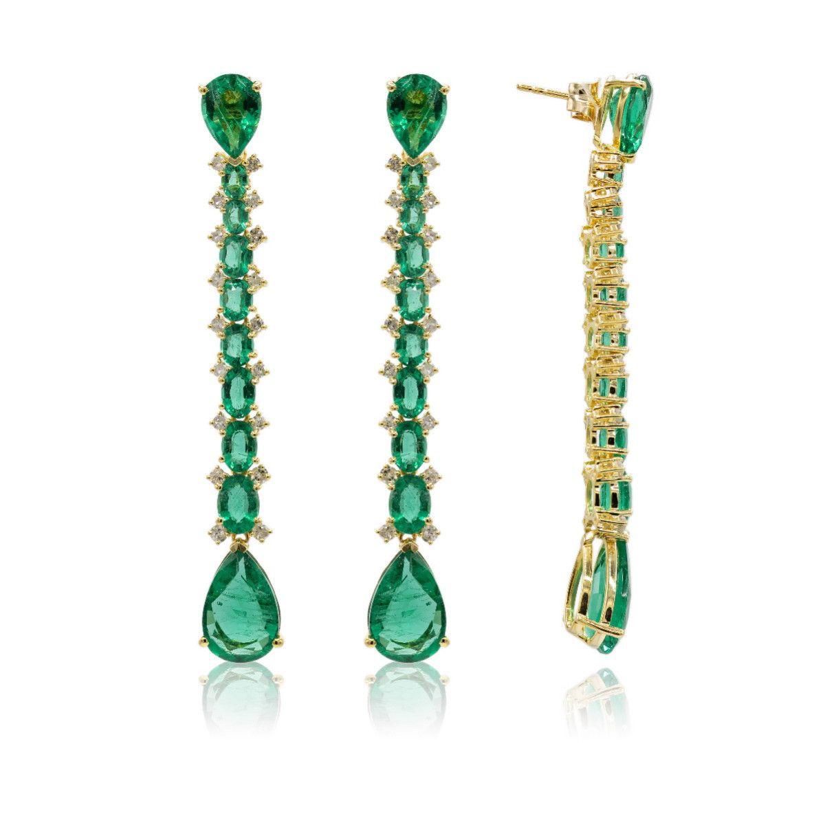 Pradera Jewell Orecchini in oro giallo e argento 18 carati, diamanti e smeraldi in vendita 14