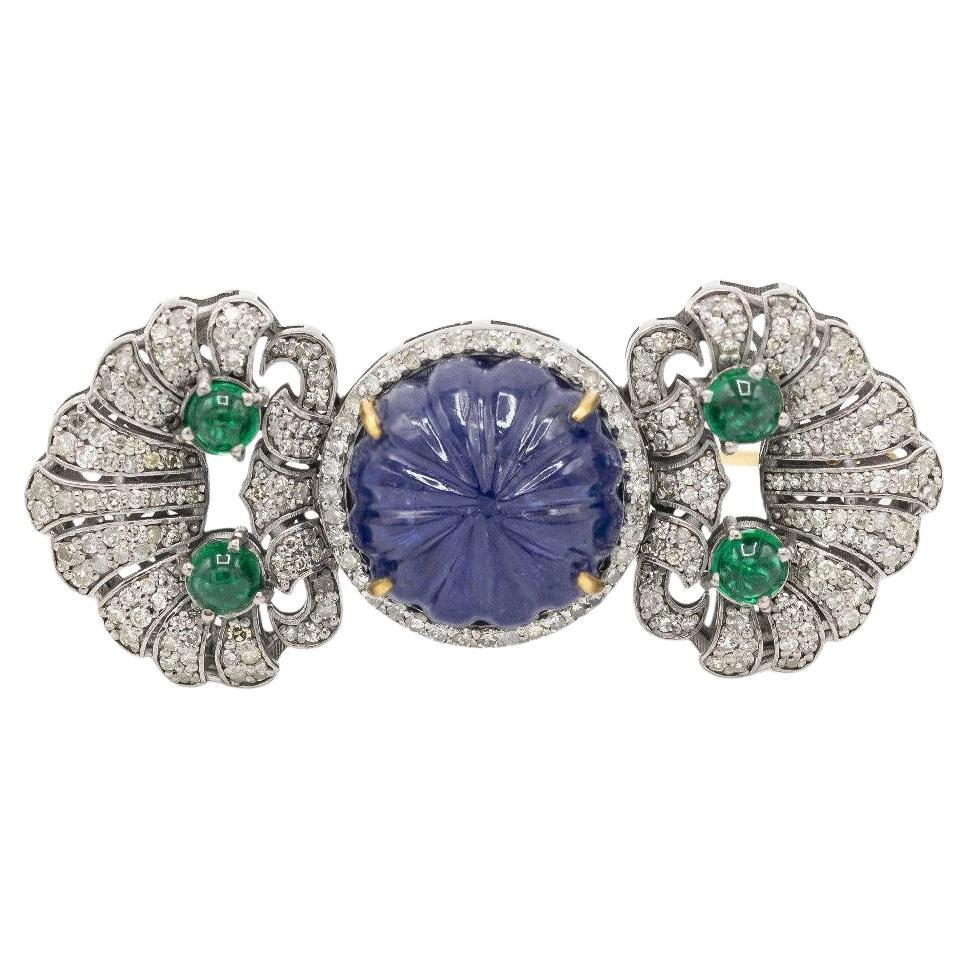 Pradera Jewels Boucles d'oreilles en or jaune 18 carats et argent & Diamants & Émeraudes Pour femmes en vente