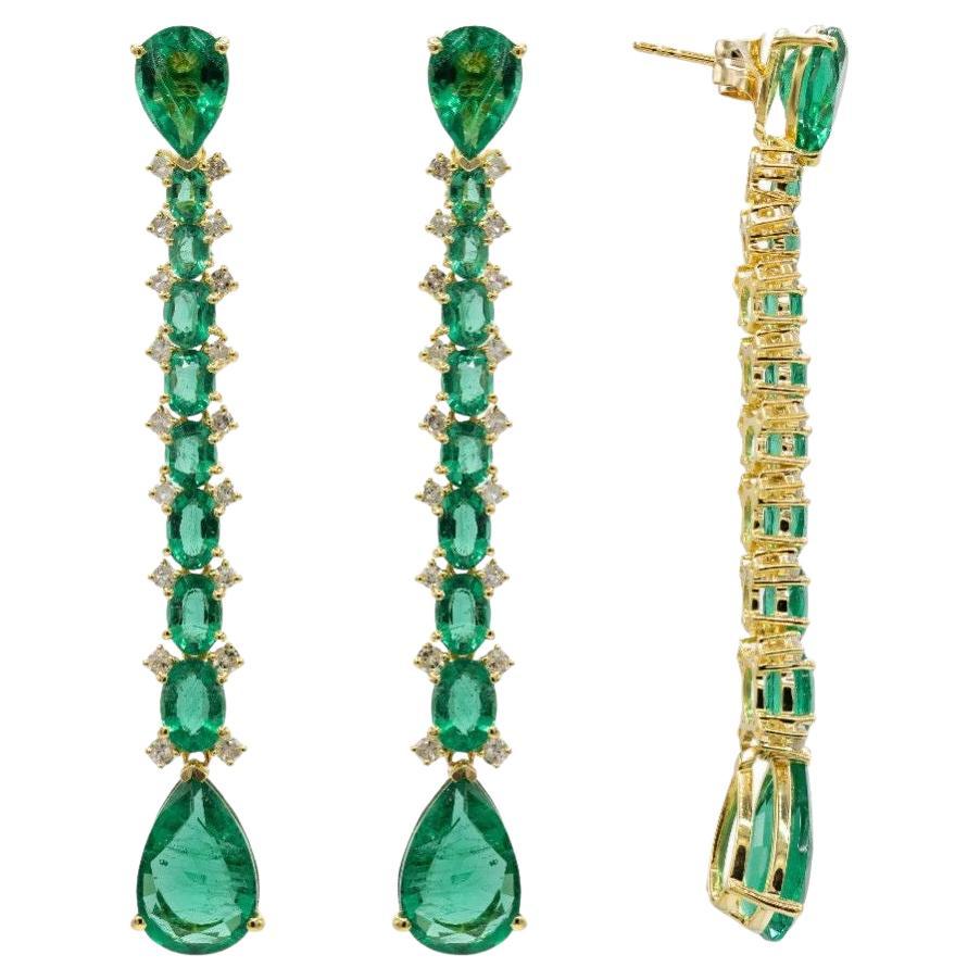 Pradera Jewels Boucles d'oreilles en or jaune 18 carats et argent & Diamants & Émeraudes