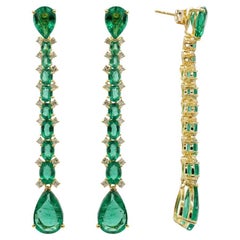 Pradera Jewels Boucles d'oreilles en or jaune 18 carats et argent & Diamants & Émeraudes