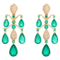 Pradera Jewels Boucles d'oreilles en or jaune 18 carats et argent & Diamants & Émeraudes