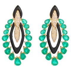 Pradera Jewels 18K Yellow Gold & Silver Earrings & Diamonds Emeralds & Turquoise