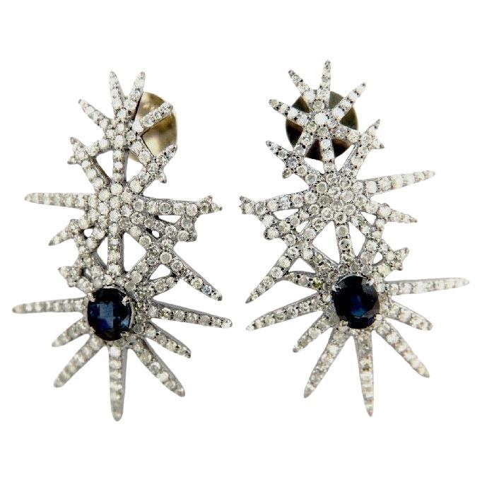 Pradera Jewels Boucles d'oreilles en or jaune 18 carats et argent & diamants & saphir