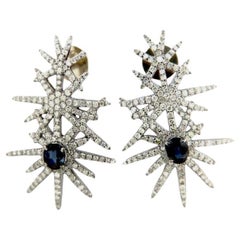 Pradera Jewels Boucles d'oreilles en or jaune 18 carats et argent & diamants & saphir