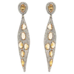 Pradera Jewels Boucles d'oreilles en or jaune 18 carats et argent & Diamants & Saphirs