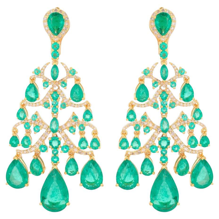 Pradera Jewels Boucles d'oreilles en or jaune et argent 18 carats avec diamants et émeraudes
