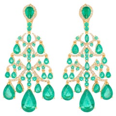 Pradera Jewels Boucles d'oreilles en or jaune et argent 18 carats avec diamants et émeraudes
