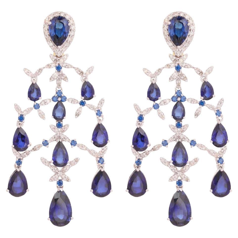 Pradera Jewels Boucles d'oreilles en or jaune 18K et argent avec diamants et saphirs