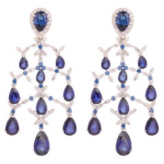 Pradera Jewels Boucles d'oreilles en or jaune 18K et argent avec diamants et saphirs